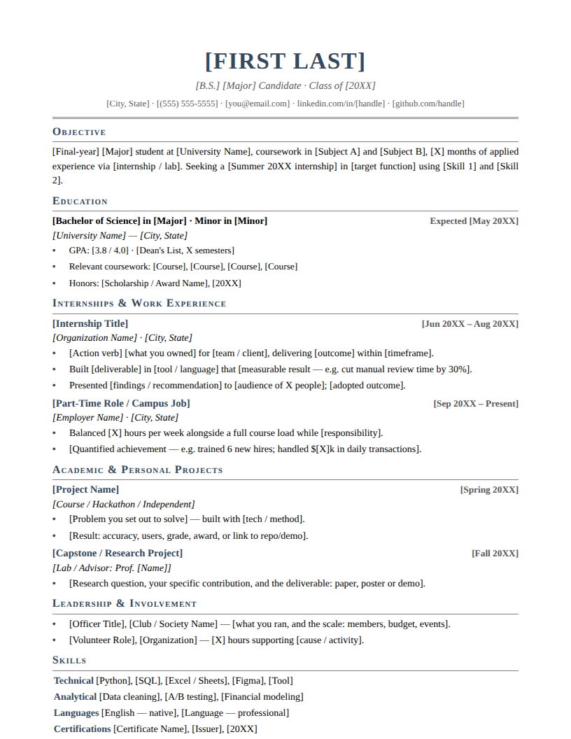 Page one of the Classic Serif template for Early Career