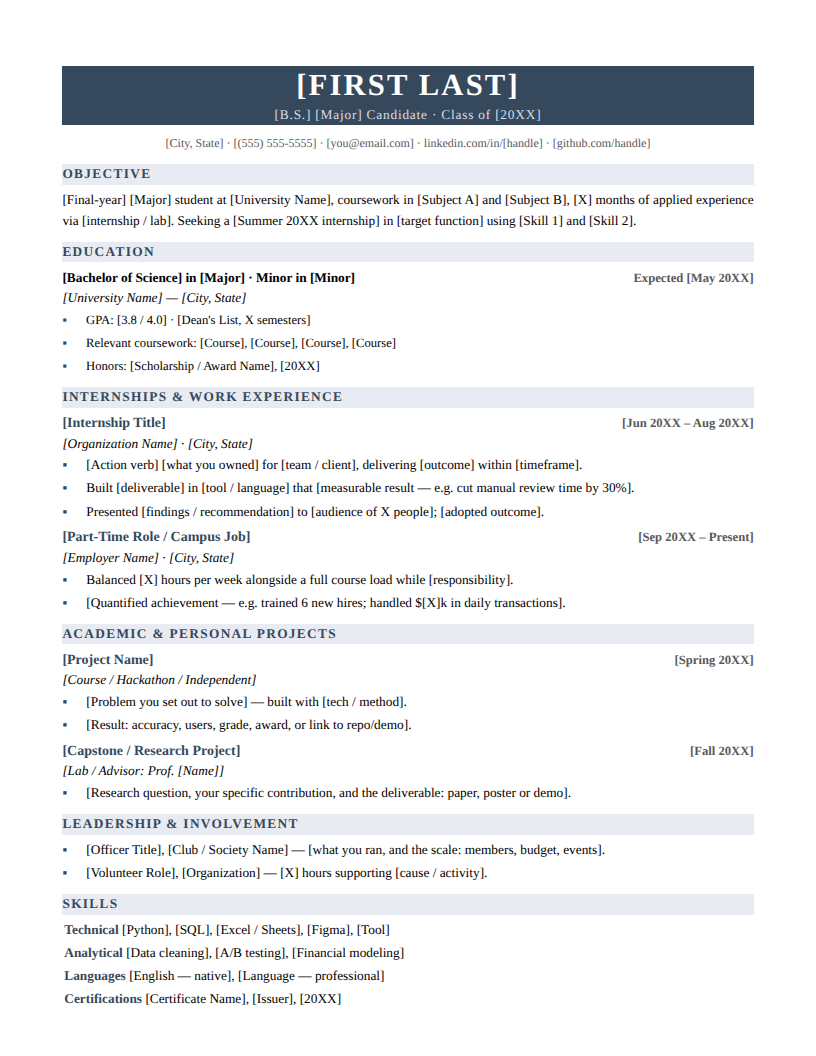 Page one of the Executive Banner template for Early Career
