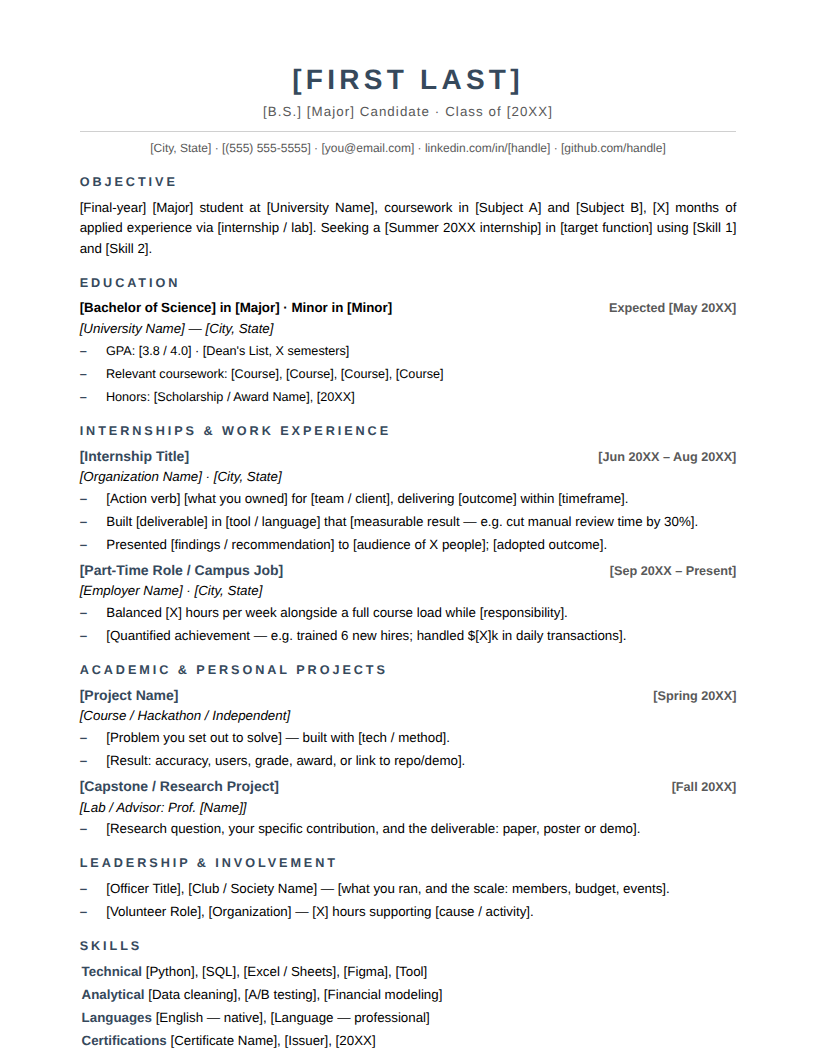 Page one of the Modern Minimal template for Early Career