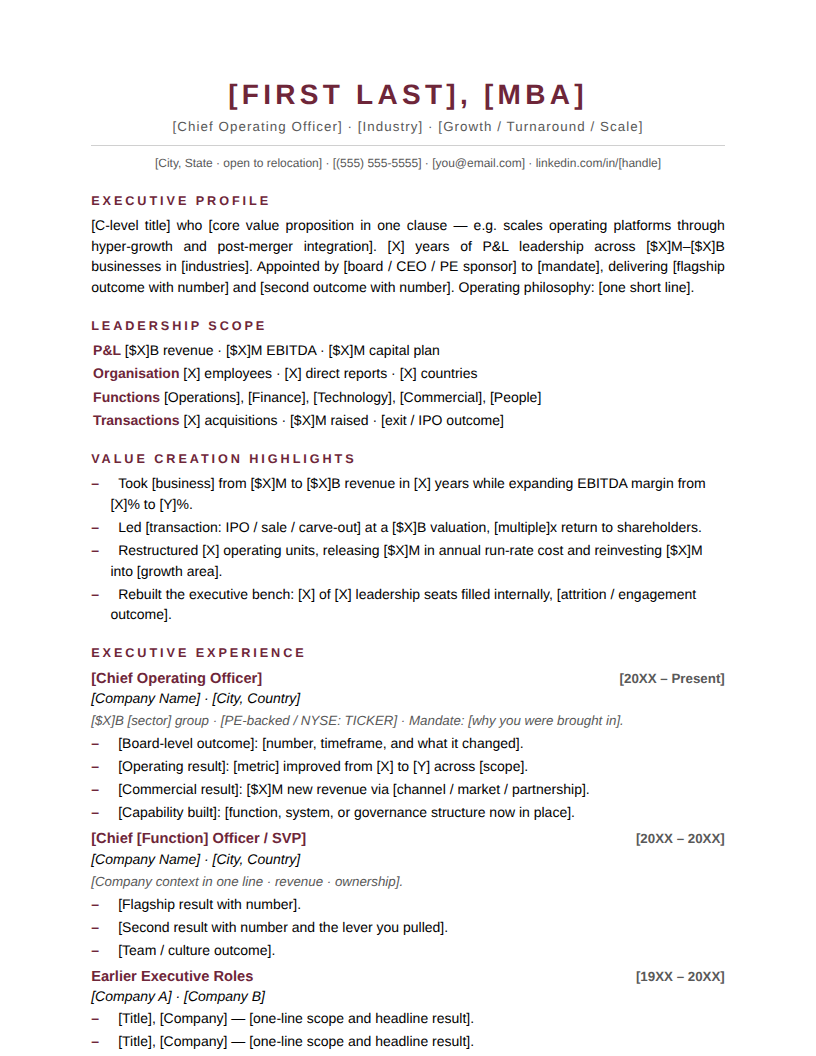 Page one of the Modern Minimal template for Executive