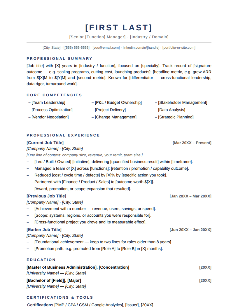 Page one of the Modern Minimal template for Mid Career
